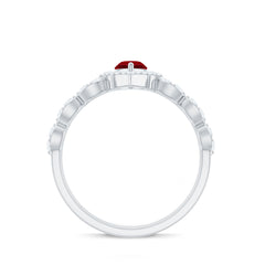 Vintage Inspired Lab Ruby and Diamond Double Band Engagement Ring