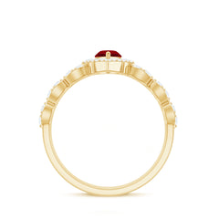 Vintage Inspired Lab Ruby and Diamond Double Band Engagement Ring