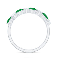 Real Pear Shape Emerald Moissanite Half Eternity Ring in East West Style