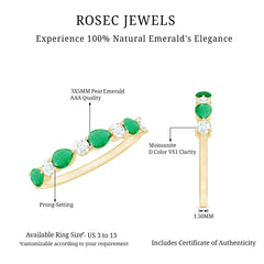 Real Pear Shape Emerald Moissanite Half Eternity Ring in East West Style