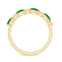 Real Pear Shape Emerald Moissanite Half Eternity Ring in East West Style