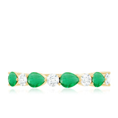 Real Pear Shape Emerald Moissanite Half Eternity Ring in East West Style