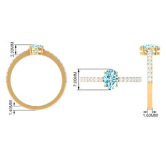 Genuine 6X8mm Solitaire Aquamarine Oval Engagement Ring with Diamond