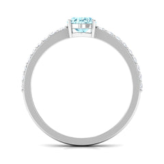 Genuine 6X8mm Solitaire Aquamarine Oval Engagement Ring with Diamond