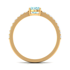 Genuine 6X8mm Solitaire Aquamarine Oval Engagement Ring with Diamond