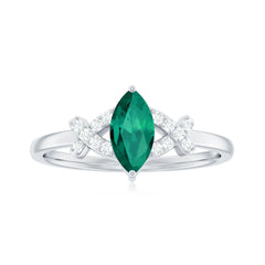 Designer Lab Grown Emerald Marquise Engagement Ring with Diamond