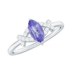 Natural Marquise Tanzanite Diamond Promise Ring for Engagement
