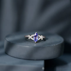 Natural Marquise Tanzanite Diamond Promise Ring for Engagement