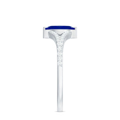 Certified 0.75 Carat Lab Grown Blue Sapphire Marquise Engagement Ring with Diamond Split Shank
