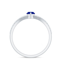 Certified 0.75 Carat Lab Grown Blue Sapphire Marquise Engagement Ring with Diamond Split Shank