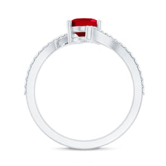 Oval Lab Created Ruby and Diamond Bypass Engagement Ring
