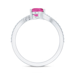 Oval Pink Tourmaline Solitaire Bypass Ring with Diamond