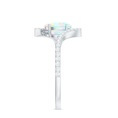 Natural Ethiopian Opal Oval Engagement Ring with Diamond Bypass Shank