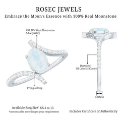 Oval Moonstone and Diamond Bypass Engagement Ring