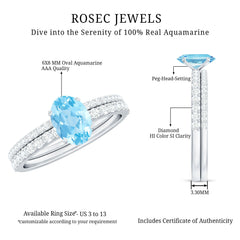 Natural Aquamarine Diamond Oval Engagement Ring with Wedding Band