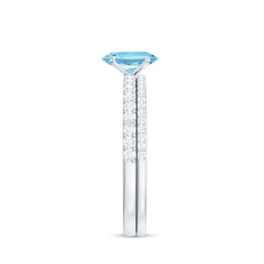 Natural Aquamarine Diamond Oval Engagement Ring with Wedding Band