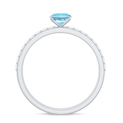 Natural Aquamarine Diamond Oval Engagement Ring with Wedding Band