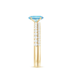 Natural Aquamarine Diamond Oval Engagement Ring with Wedding Band