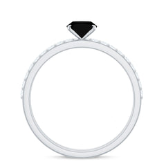 6X8mm Oval Cut Black Onyx Solitaire Rings Set with Diamond Wedding Band