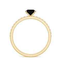 6X8mm Oval Cut Black Onyx Solitaire Rings Set with Diamond Wedding Band
