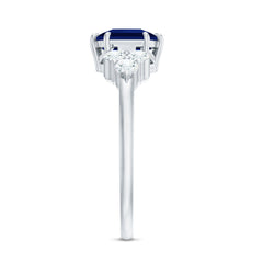 Certified 4.8 Carat Asscher Cut Lab Grown Blue Sapphire Engagement Ring with Diamond Trio