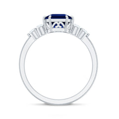 Certified 4.8 Carat Asscher Cut Lab Grown Blue Sapphire Engagement Ring with Diamond Trio