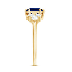 Certified 4.8 Carat Asscher Cut Lab Grown Blue Sapphire Engagement Ring with Diamond Trio