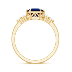 Certified 4.8 Carat Asscher Cut Lab Grown Blue Sapphire Engagement Ring with Diamond Trio