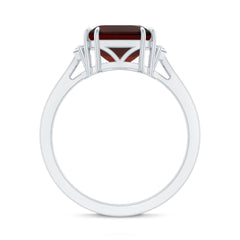 Natural 8mm Asscher Cut Garnet Engagement Ring with Diamond