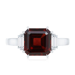 Natural 8mm Asscher Cut Garnet Engagement Ring with Diamond