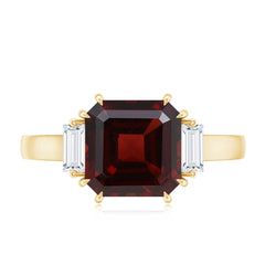 Natural 8mm Asscher Cut Garnet Engagement Ring with Diamond