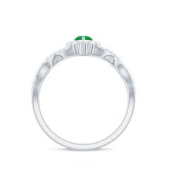 Natural Marquise Emerald Diamond Halo Engagement Ring with Crossover Shank
