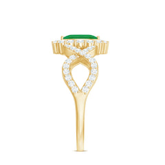 Natural Marquise Emerald Diamond Halo Engagement Ring with Crossover Shank