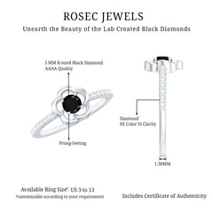 1 CT Lab-Created Black Diamond Flower Promise Ring with Diamond