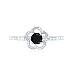 1 CT Lab-Created Black Diamond Flower Promise Ring with Diamond