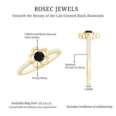 1 CT Lab-Created Black Diamond Flower Promise Ring with Diamond