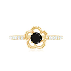 1 CT Lab-Created Black Diamond Flower Promise Ring with Diamond