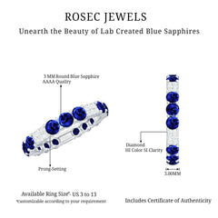 Certified Lab Grown Blue Sapphire Eternity Band Ring with Diamond