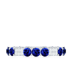 Certified Lab Grown Blue Sapphire Eternity Band Ring with Diamond