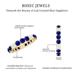 Certified Lab Grown Blue Sapphire Eternity Band Ring with Diamond