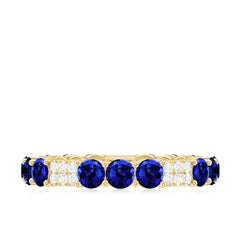 Certified Lab Grown Blue Sapphire Eternity Band Ring with Diamond
