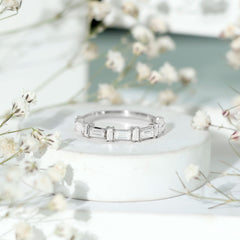 Baguette Cut Cubic Zirconia Designer Half Eternity Ring