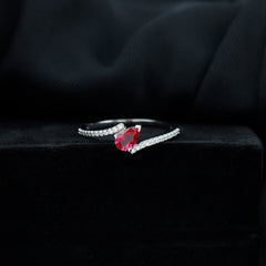 Pear Shape Lab Grown Ruby and Diamond Bypass Promise Ring
