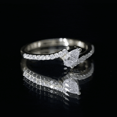 Tilted Pear Shape Simulated Diamond Bypass Promise Ring in Gold