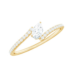 Tilted Pear Shape Simulated Diamond Bypass Promise Ring in Gold