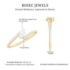 Tilted Pear Shape Simulated Diamond Bypass Promise Ring in Gold