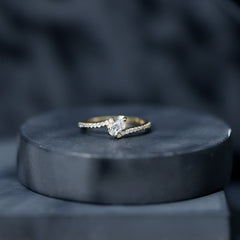 Tilted Pear Shape Simulated Diamond Bypass Promise Ring in Gold