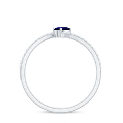 Certified Lab Created Blue Sapphire and Diamond Promise Ring with Bypass Shank
