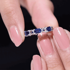 Certified Lab Grown Blue Sapphire Emerald Cut Eternity Band Ring