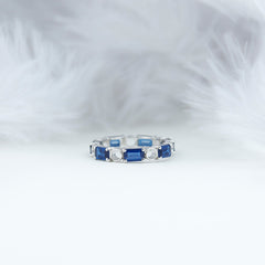 Certified Lab Grown Blue Sapphire Emerald Cut Eternity Band Ring